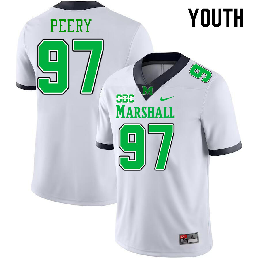 Youth #97 Marco Peery Marshall Thundering Herd SBC Conference College Football Jerseys Stitched-Whit